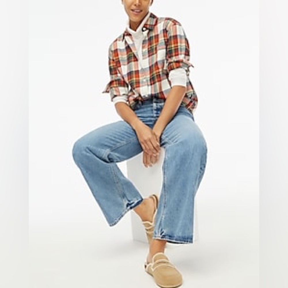 JCrew NWT Flannel Button Down in Plaid Ivory Multicolor. Women’s Size Medium